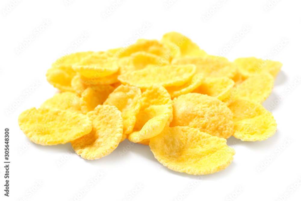 Tasty crispy corn flakes isolated on white Tasty crispy corn flakes isolated on white