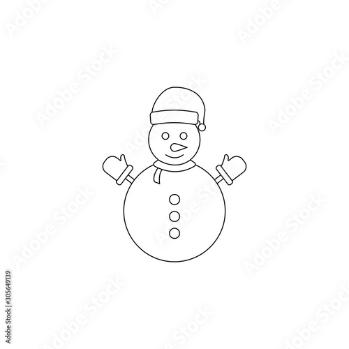 Christmas snowman line icon on white background