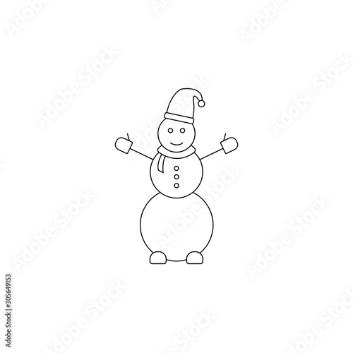 Christmas snowman line icon on white background