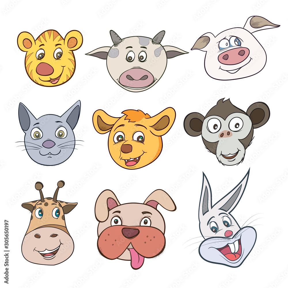 Obraz premium Vector illustrations set of cute animal face.The image is freely separated from the white background.