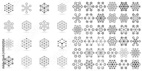 Set of abstract technological conception symbols. Vector technology background.