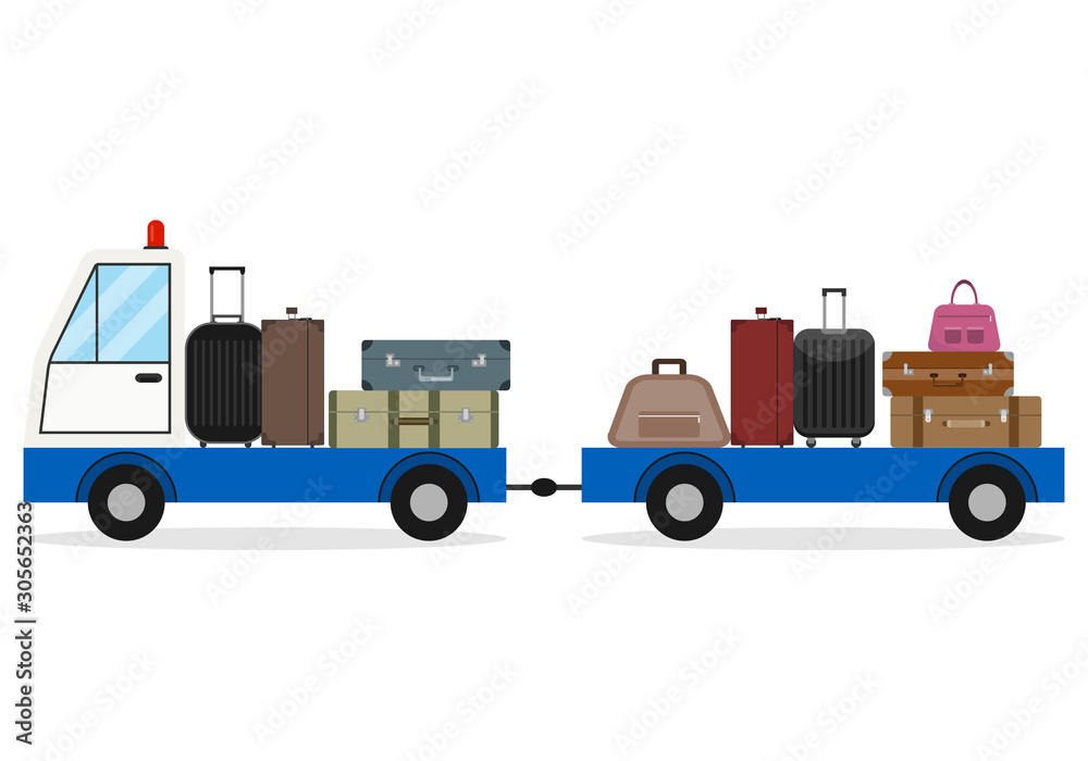 Airport luggage delivery car. Modern Luggage Towing Truck Airport Ground Support Vehicle Transportation Illustration