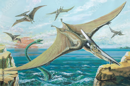 PTERANODON. One of the largest ever flying reptiles, with a wingspan of over 26ft (8m). Cretaceous, about 90 million years ago. *No. 6 in a series of eight.* 