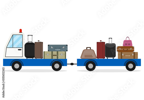 Airport luggage delivery car. Modern Luggage Towing Truck Airport Ground Support Vehicle Transportation Illustration