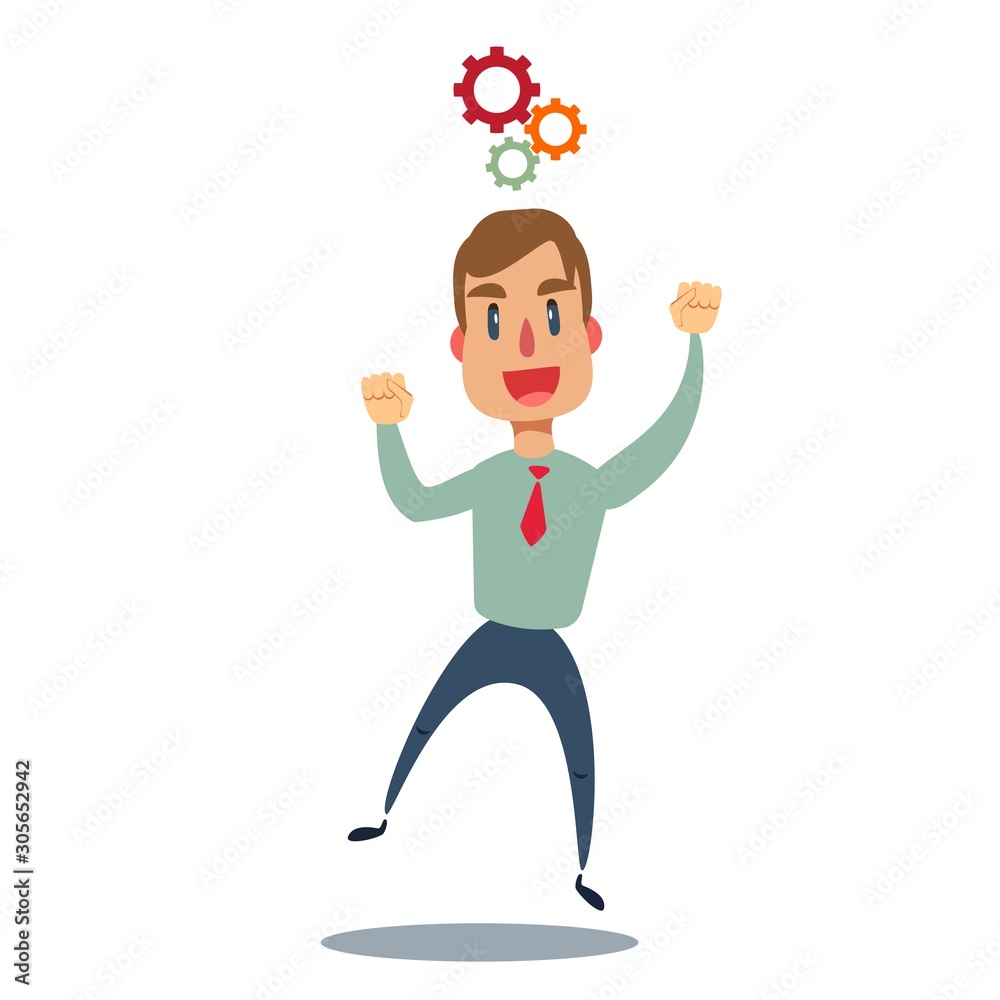 company officer with gear have a strong marketing strategy to share in company. Leadership concept. Vector flat design illustration.