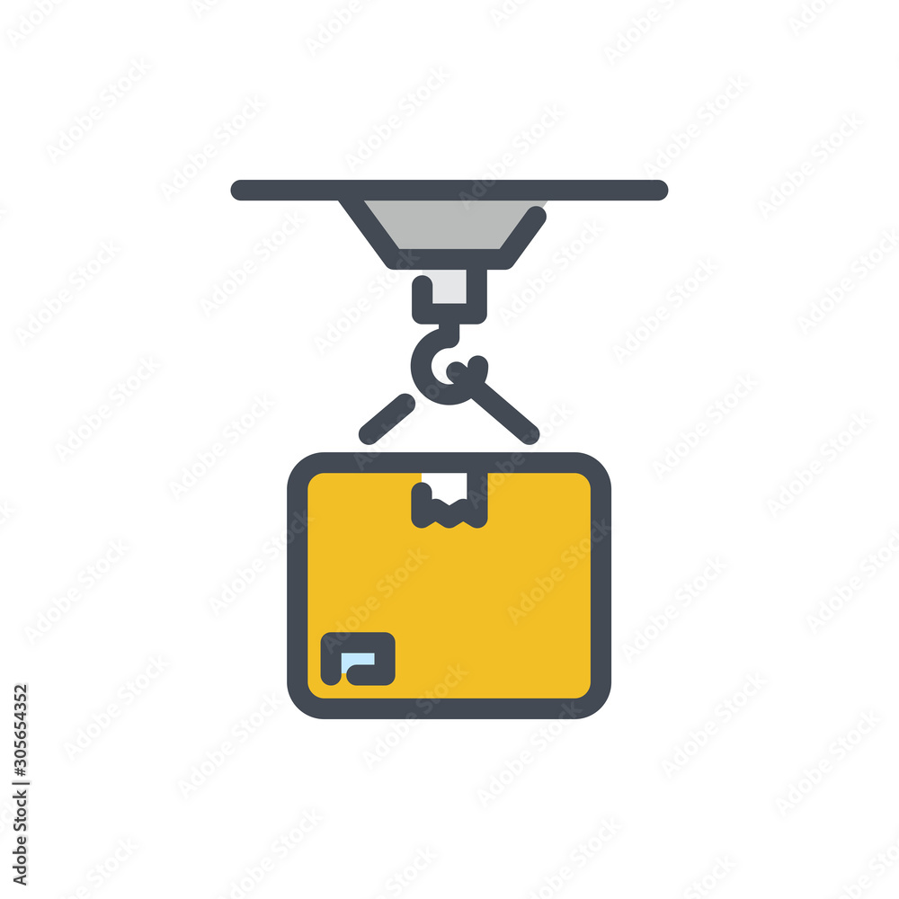 Crane with box color line icon. Crane lifting vector outline colorful sign.