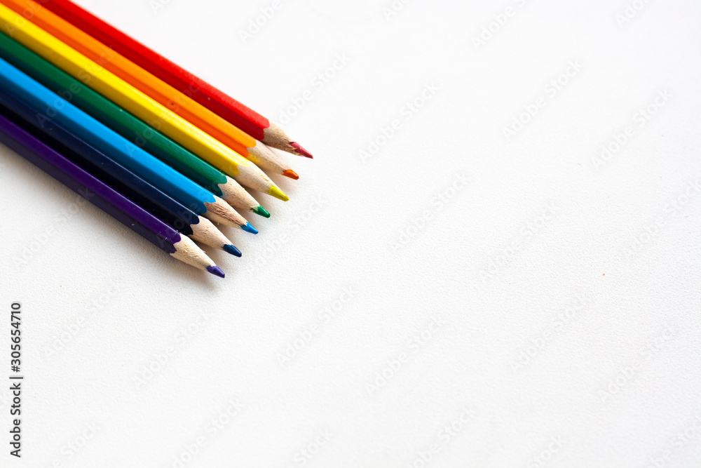Colored pencils in order colors of the rainbow