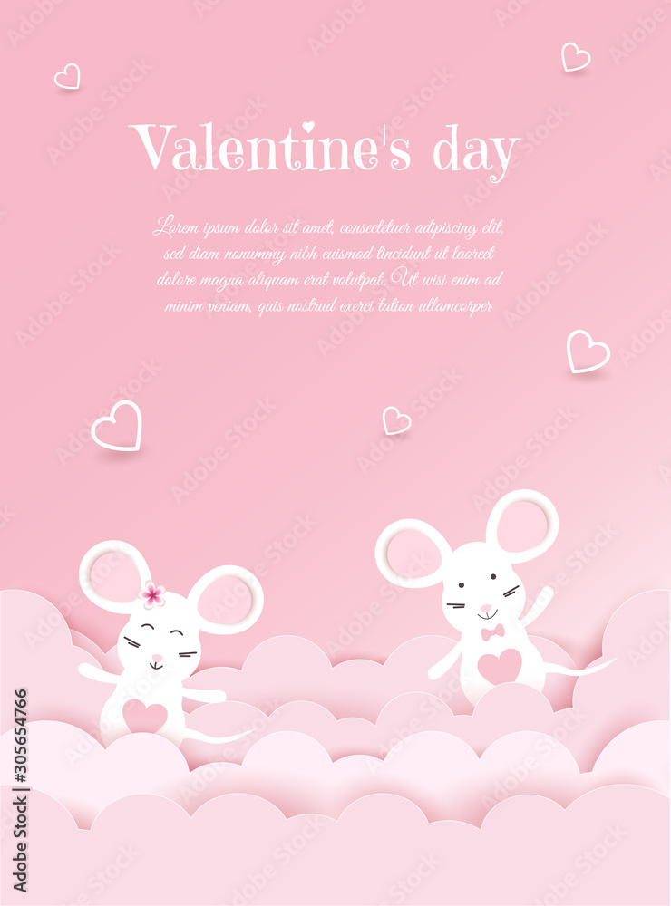 Valentine's day, mouse on pink background, postcard, Valentine's day, February 14 Valentine's day, mouse on pink background, postcard, Valentine's day, February 14