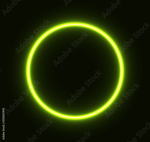  Green neon circle. Light abstraction geometric.