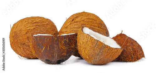 Coconut pieces pile isolated on white background