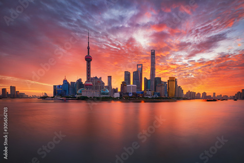 sunrise over Lujiazui skyline and Huangpu river, Shanghai, China