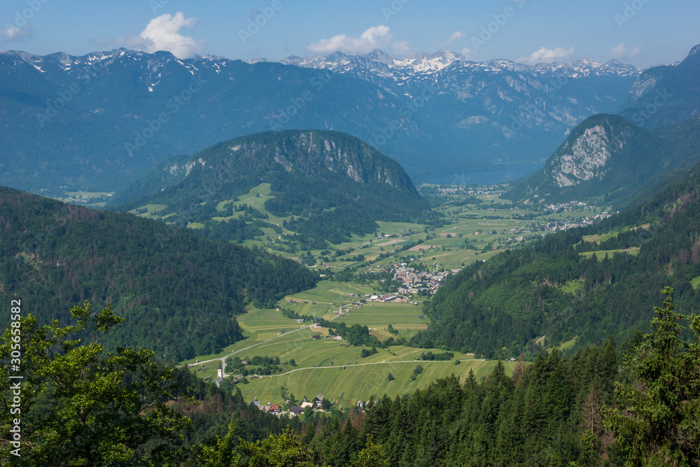 Fototapeta premium View from Vodnikov Razglednik in Alps, Slovenia