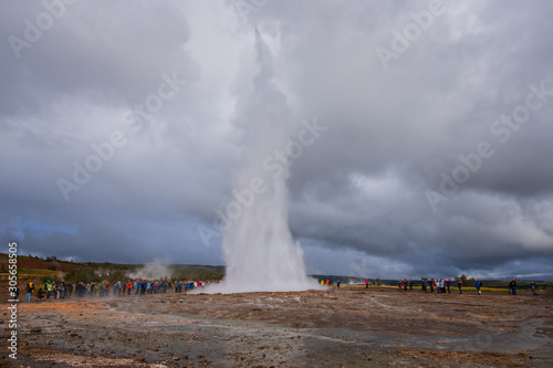 Strokkur geysir eruption, Golden Circle, Iceland. September 2019