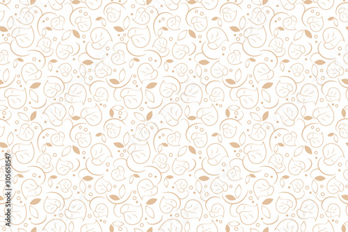 Fototapeta Leaf texture for textile. beige Floral seamless background. Vector.