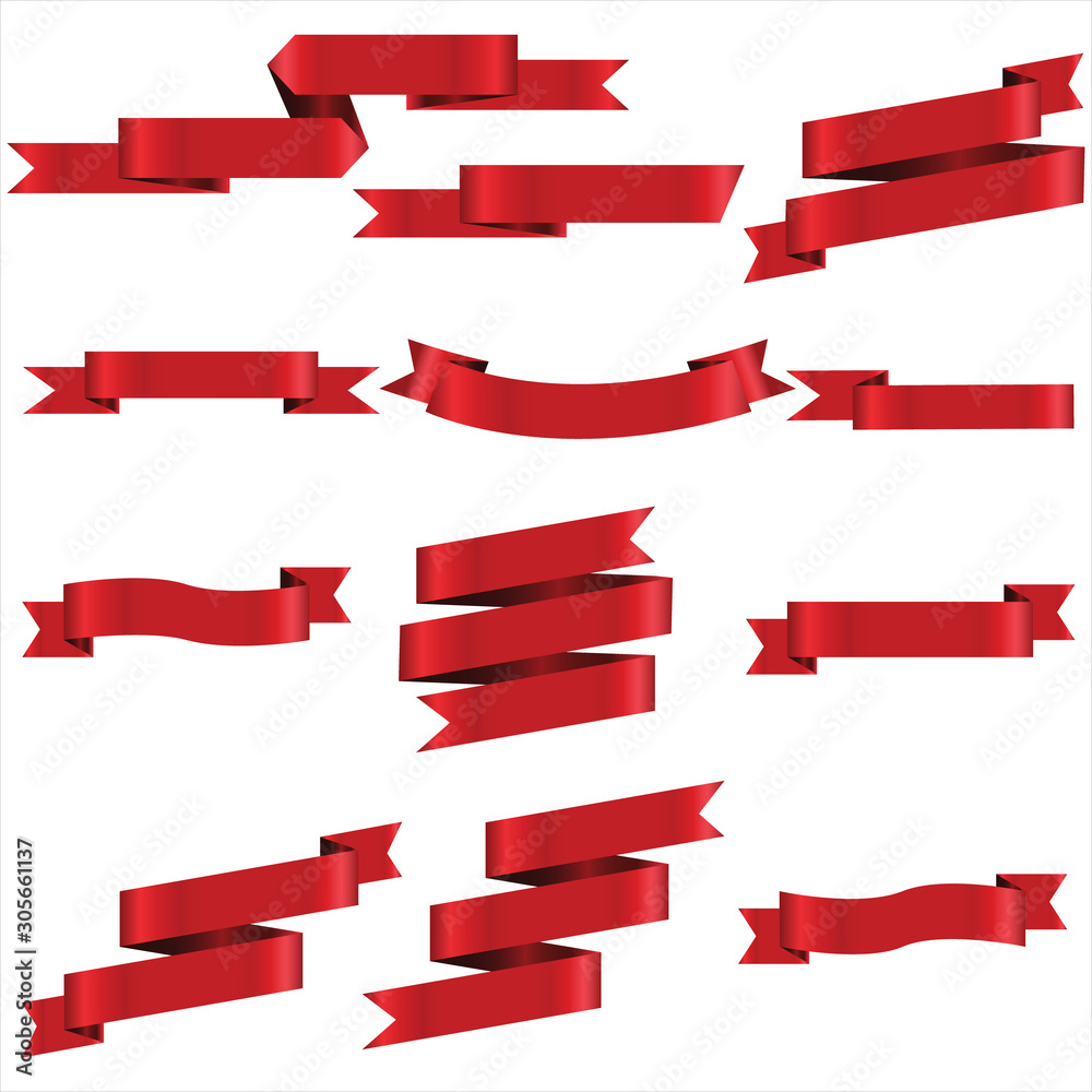 Red Ribbon Set In Isolated For Celebration Banner White Background, Vector Illustration Red Ribbon Set In Isolated For Celebration Banner White Background, Vector Illustration