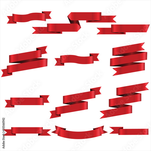 Red Ribbon Set In Isolated For Celebration Banner White Background, Vector Illustration