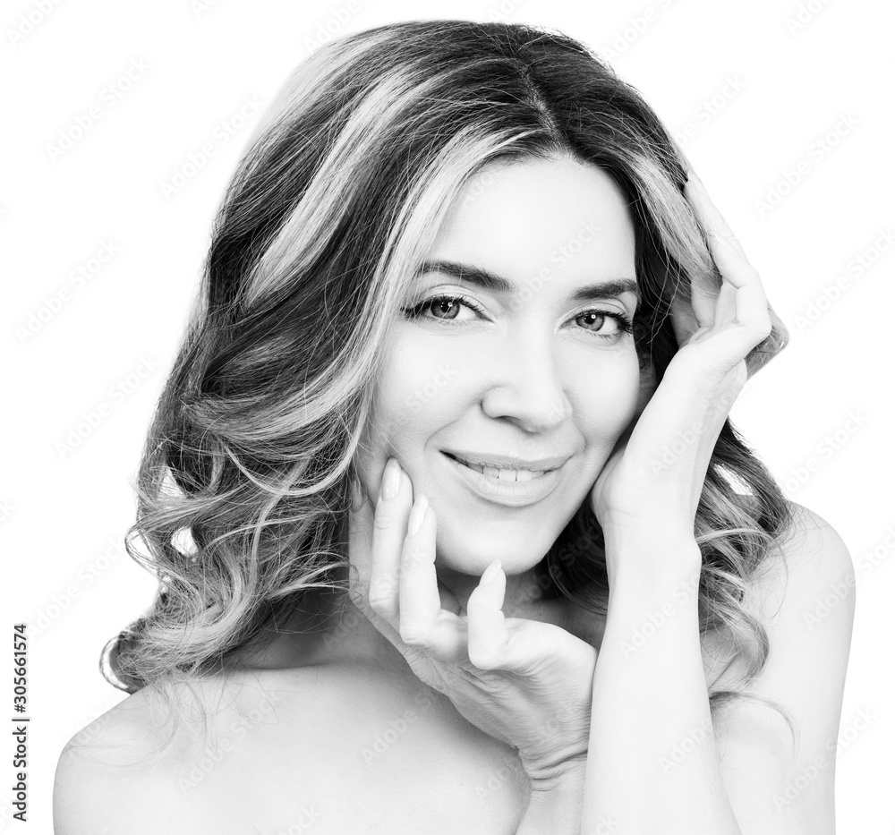 Beauty portrait of blonde woman with wavy hair. Beauty portrait of blonde woman with wavy hair.