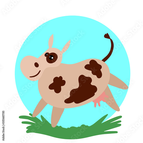 Cow, simple children illustration. Animal print. Vector illustration.