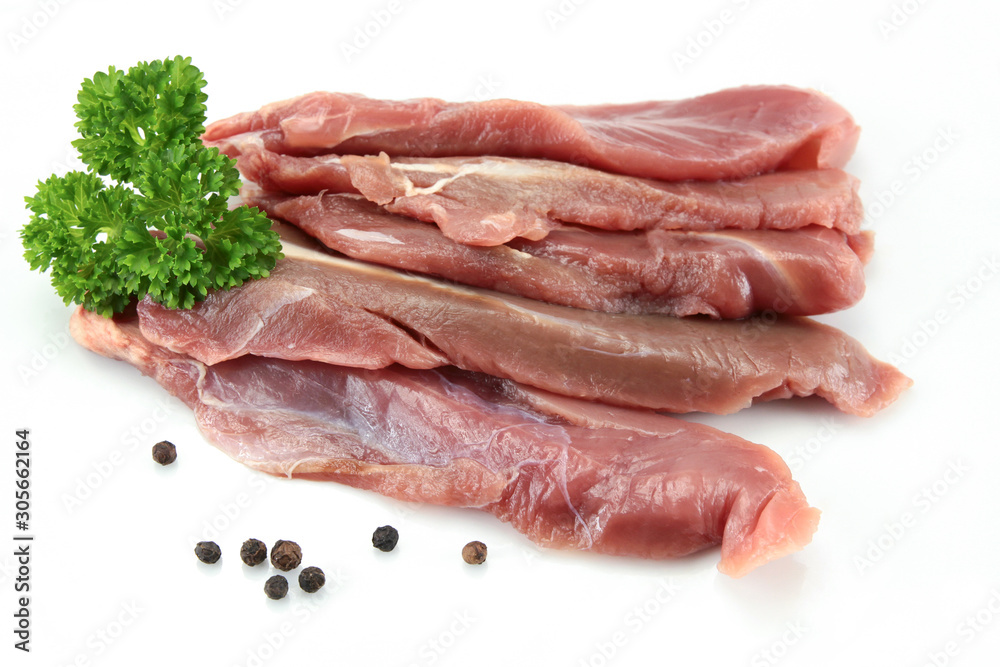 duck breast raw and cut on a white background duck breast raw and cut on a white background
