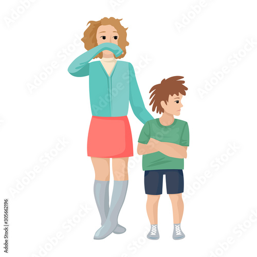 Inhospitable children are teenagers. Family quarrel. Vector characters on white background