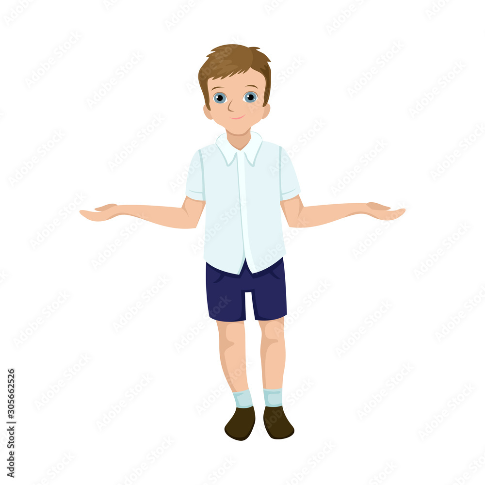 Boy throws up his hands. Doubts or asks. Vector character. Boy throws up his hands. Doubts or asks. Vector character.