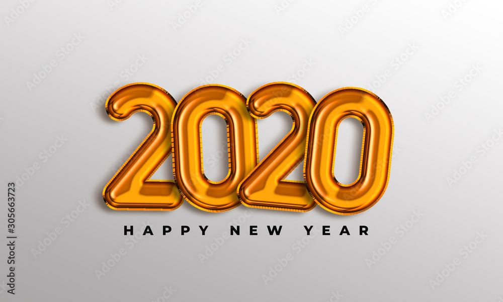 Happy 2020 New Year greeting card 3d rendering illustration