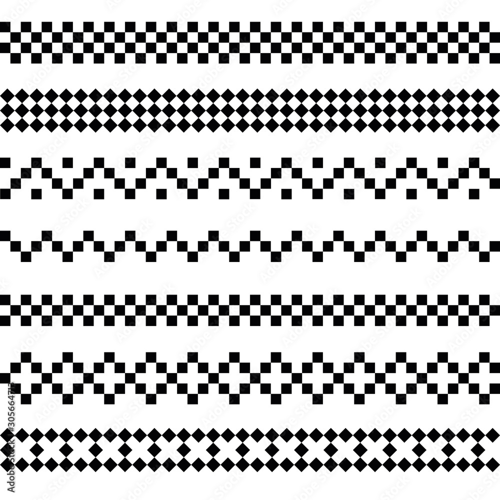 Set of mosaic seamless borders and dividers. Set of mosaic seamless borders and dividers.