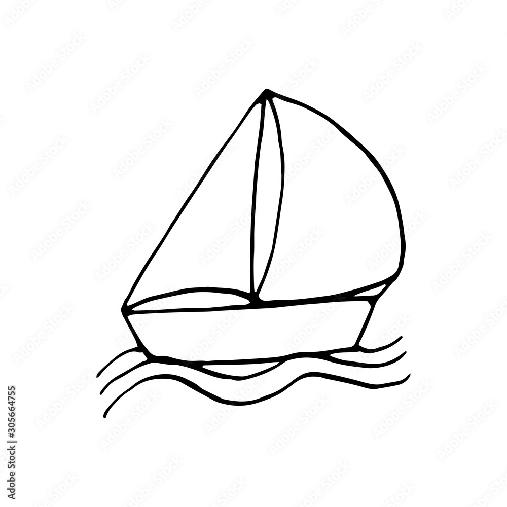 Single element of boat in doodle summer set. Hand drawn vector illustration for greeting cards, posters, stickers and seasonal design. Single element of boat in doodle summer set. Hand drawn vector illustration for greeting cards, posters, stickers and seasonal design.
