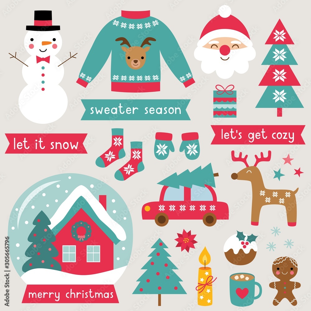 Christmas time winter clip art vector set