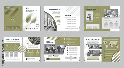 Brochure creative design. Multipurpose template, include cover, back and inside pages. Trendy minimalist flat geometric design. Vertical a4 format.