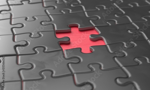 Black puzzle with red missing piece