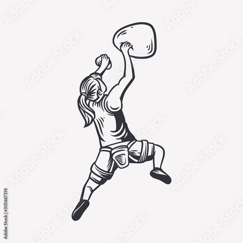 women climber athlete vintage illustration