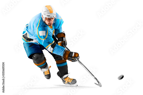 Photography ice hockey player isolated on black background