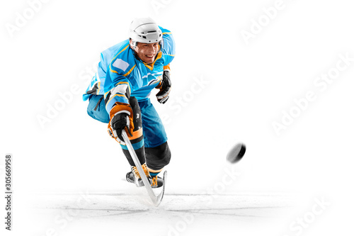 ice hockey player isolated on black background