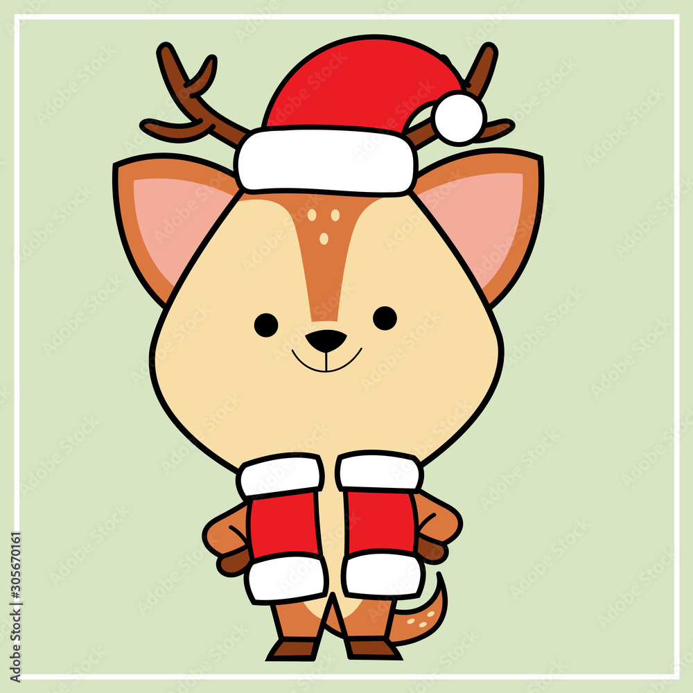 Cute Kawaii Hand Drawn Icon Clipart Deer Character Illustration With Christmas Costume - 5 Cute Kawaii Hand Drawn Icon Clipart Deer Character Illustration With Christmas Costume - 5