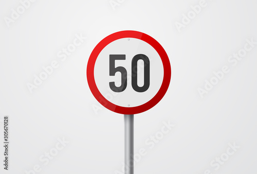 Speed Limit Traffic Sign 50,Vector Illustration, Isolate On White Background Icon. EPS10