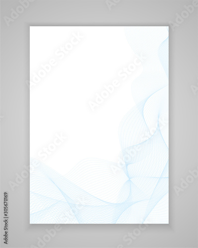 Abstract guilloche pattern (vector complicated blue line texture). Vertical blank background for business layout, backdrop for design project certificate, diploma, official document, formal paper