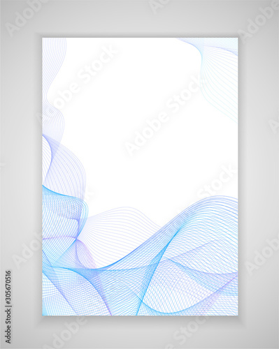 Abstract guilloche pattern (vector complicated blue line texture). Vertical blank background for business layout, backdrop for design project certificate, diploma, official document, formal paper