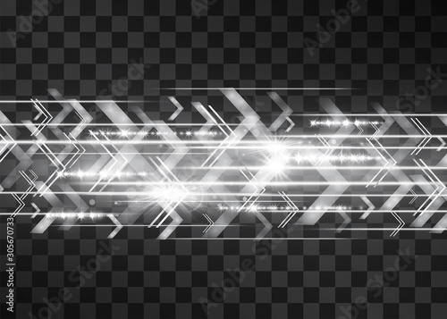 Arrow laser silver glow vector illumination. Motion effect light blinking on transparent background. Light energy stream for modern hi tech. Power flicking flow of high speed particles, space shine.