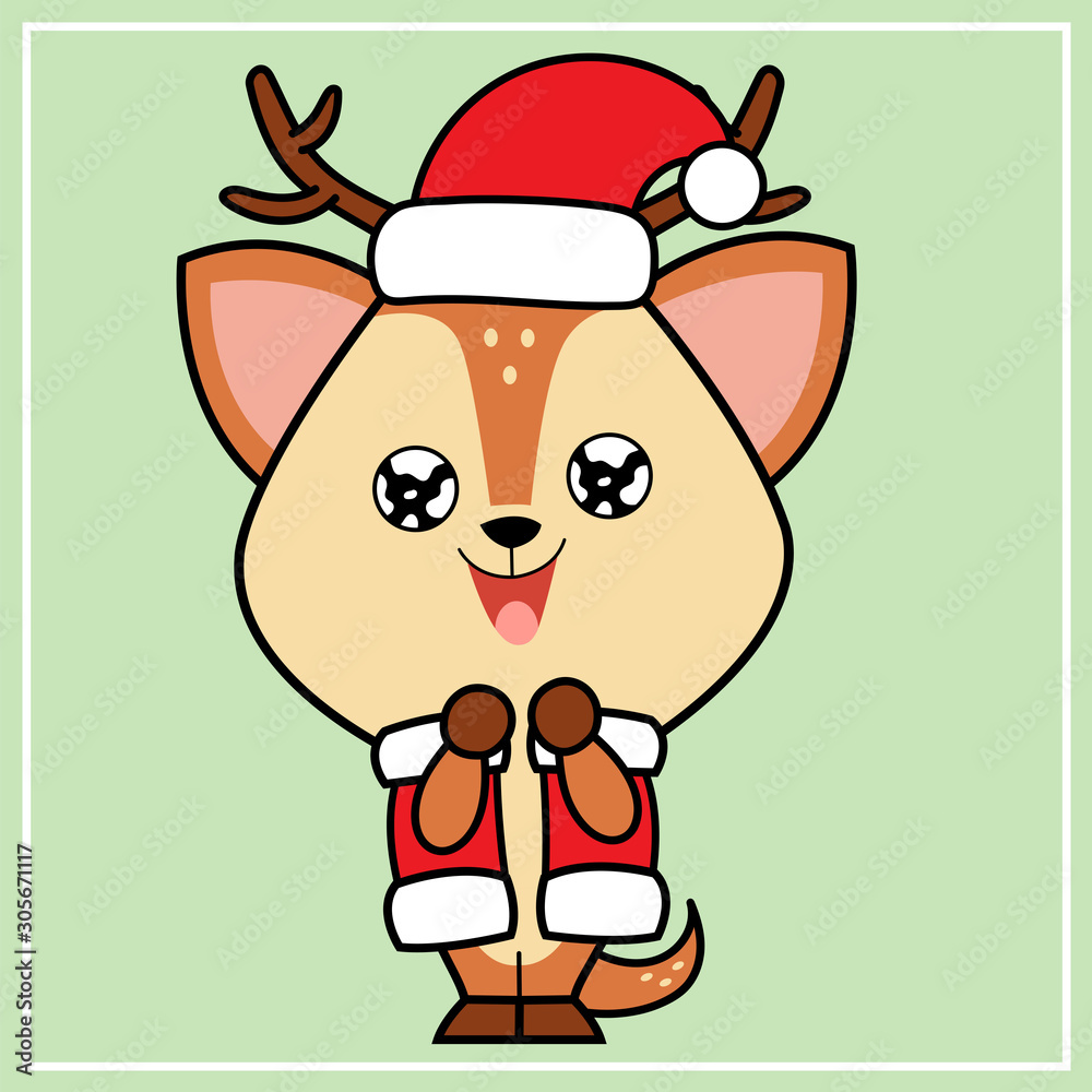 Cute Kawaii Hand Drawn Icon Clipart Deer Character Illustration With Christmas Costume - 26 Cute Kawaii Hand Drawn Icon Clipart Deer Character Illustration With Christmas Costume - 26