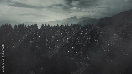 Big Army of Elves Wearing Full Armor Marching to a Battlefield photo