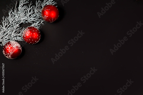 New Year gifts.2020. Snowflakes. Black background. Merry Christmas.Flatlay Xmas. Presents.Mock up.Red decoration