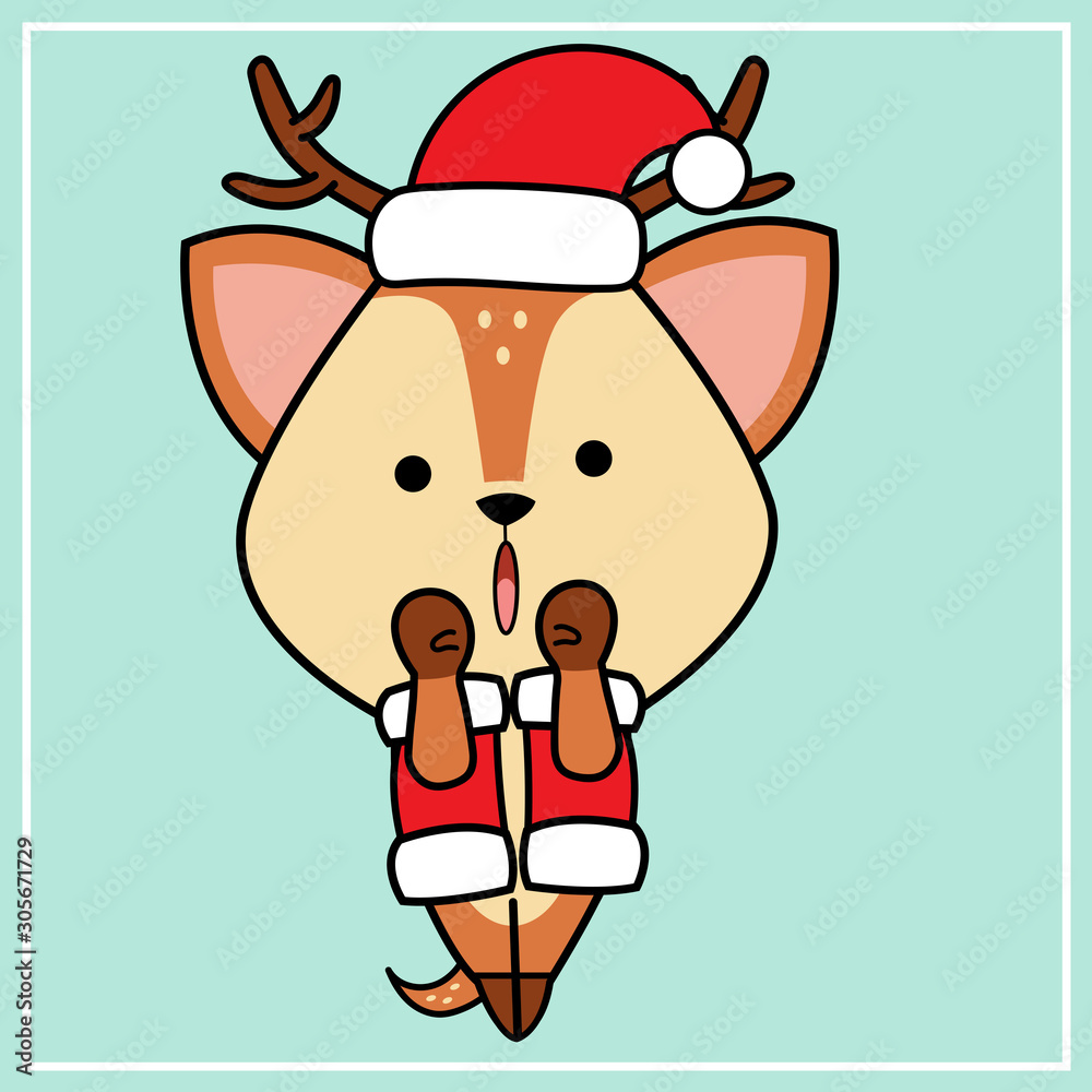 Cute Kawaii Hand Drawn Icon Clipart Deer Character Illustration With Christmas Costume - 40 Cute Kawaii Hand Drawn Icon Clipart Deer Character Illustration With Christmas Costume - 40