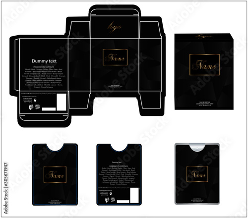 Packaging design, luxury perfume box,  pocket perfume and deo design template and mock up box. Illustration vector.