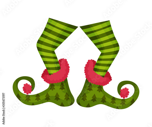 Elf Legs Wearing Patterned Stockings and Funny Shoes Vector Illustration