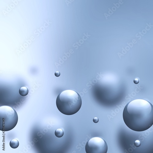 Blue molecules on blurred background 3d render abstract pattern. 