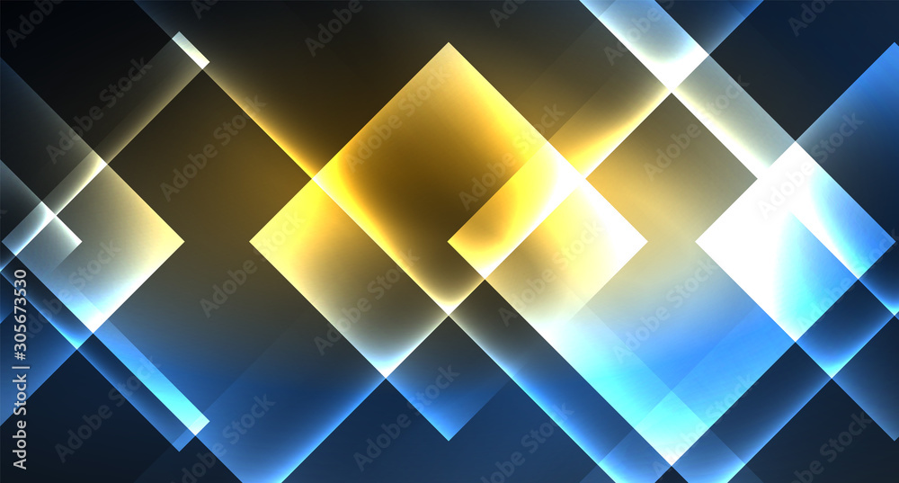 Neon glowing techno square rectangle lines, blue hi-tech futuristic abstract background Neon glowing techno square rectangle lines, blue hi-tech futuristic abstract background