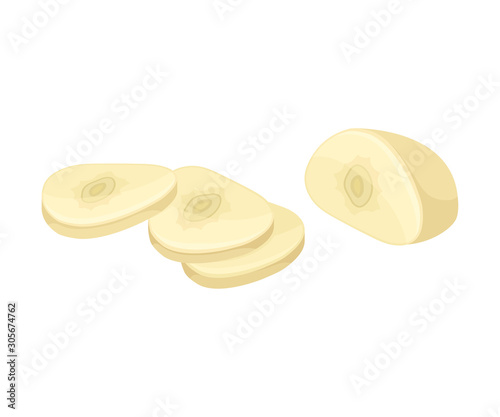 Peeled and Chopped Garlic Clove Isolated On White Background Vector Element