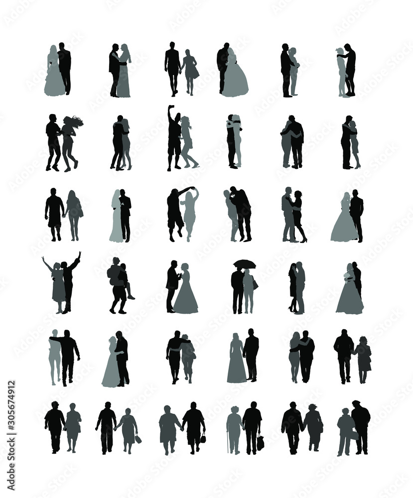 Couple in love silhouette vector big collection. Woman and man in love ...