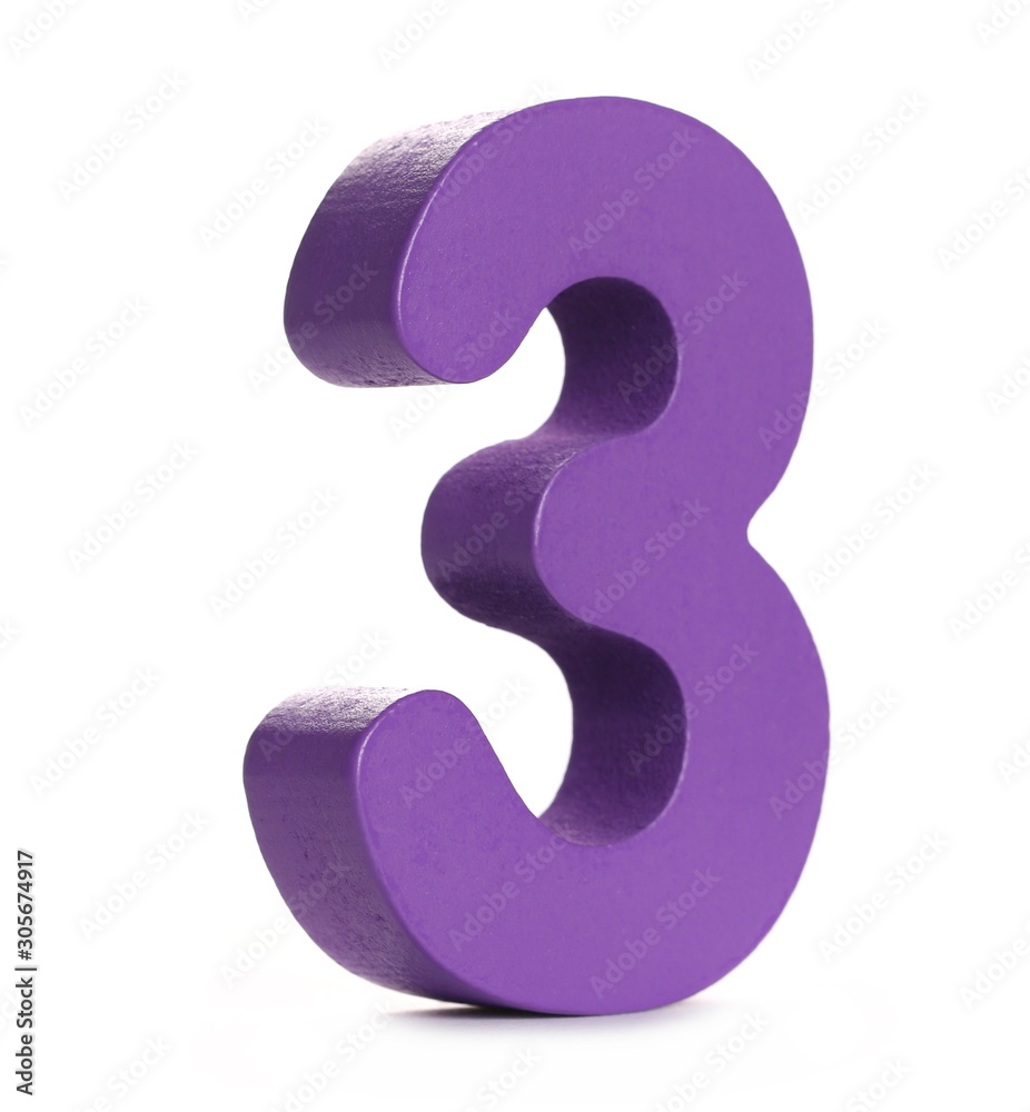 Purple educational number block 3 for children, isolated on white background Purple educational number block 3 for children, isolated on white background
